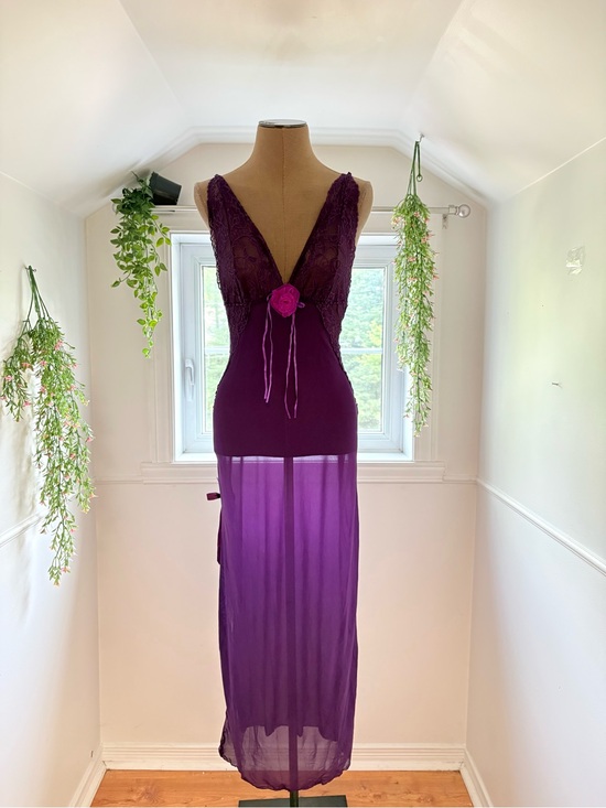 Other - Purple Lace Sheer Maxi Slip Dress with Rose Accent